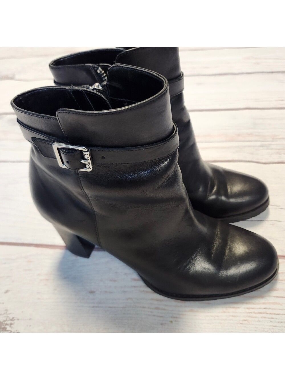 Lauren Ralph Lauren carole black leather ankle boots side zip block heel size 9b